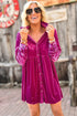 Long Sleeve Ruffle Velvet Button Up Dress